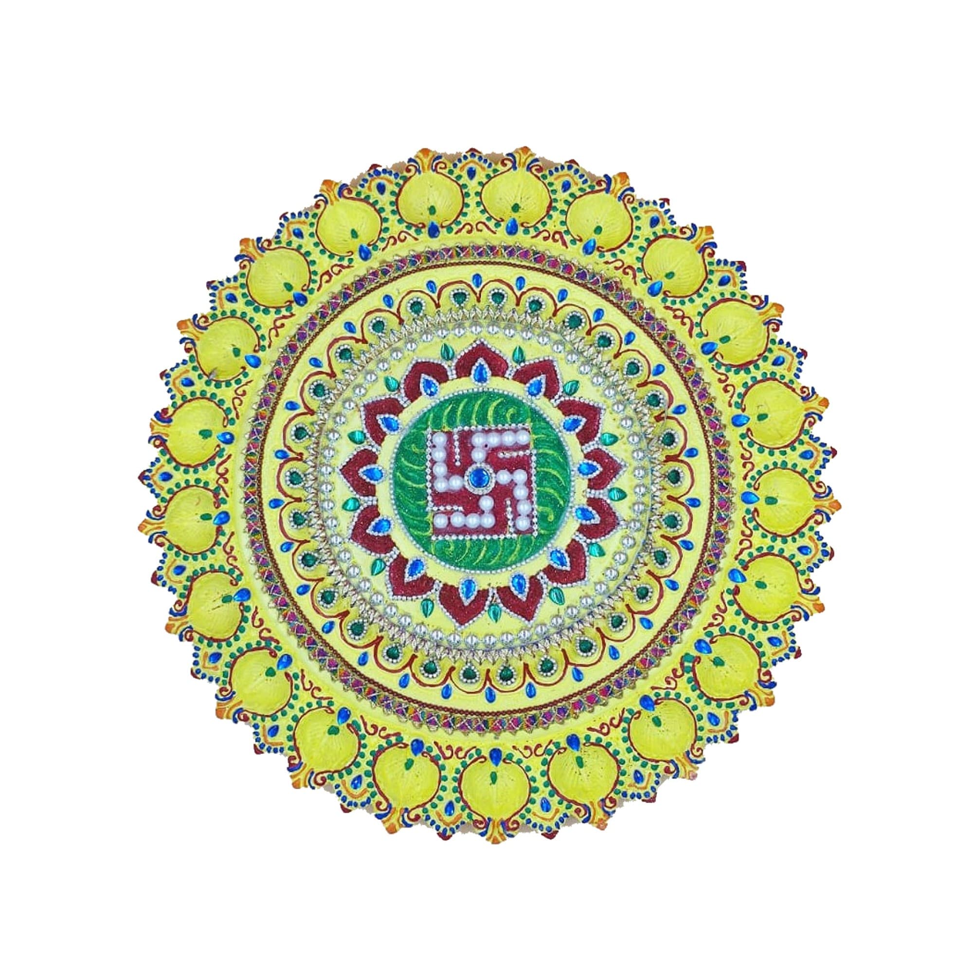 Handcrafted decorative terracotta diya plate in traditional colourful design