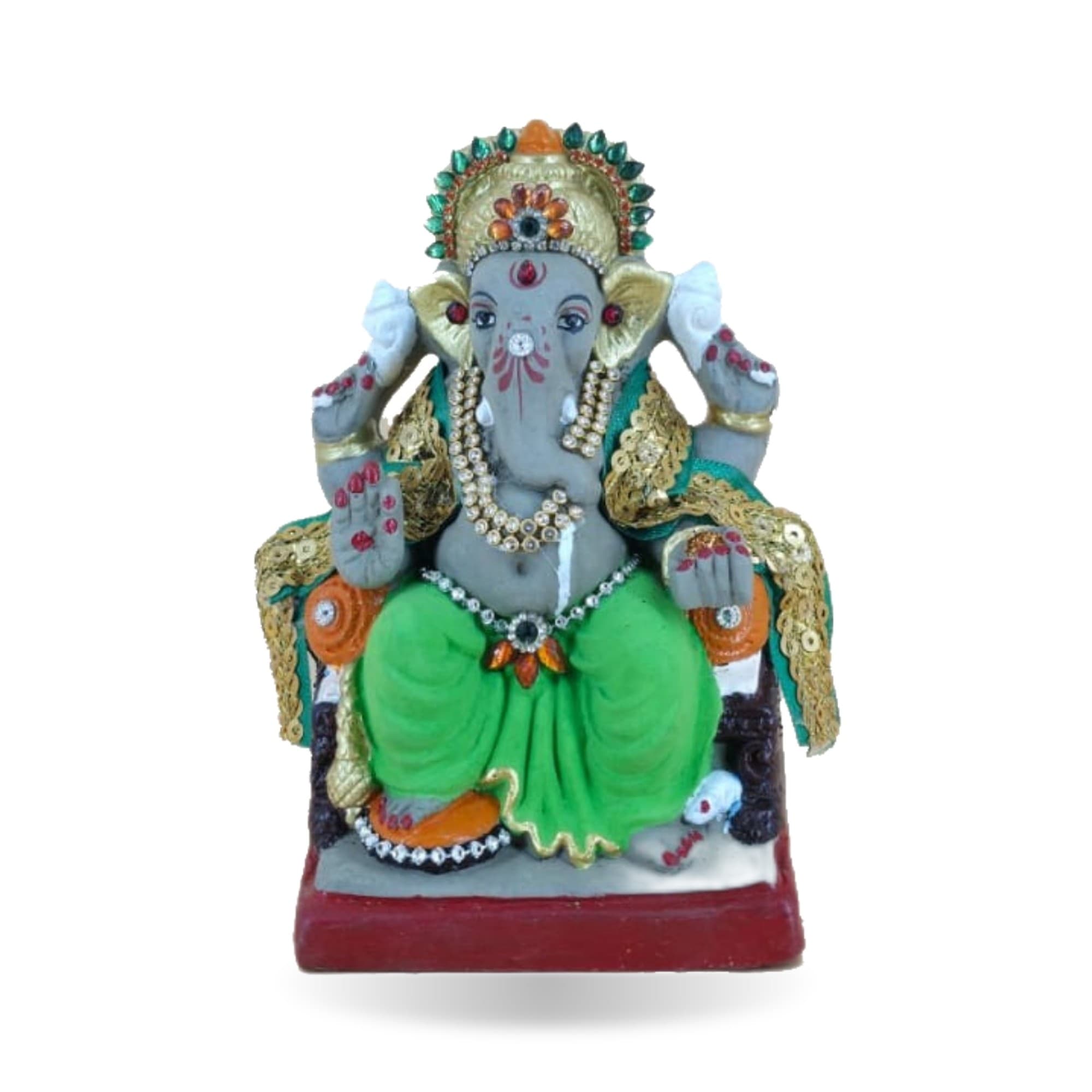 Eco-Friendly Handmade Clay Ganesh Idol — 6″ Decorated