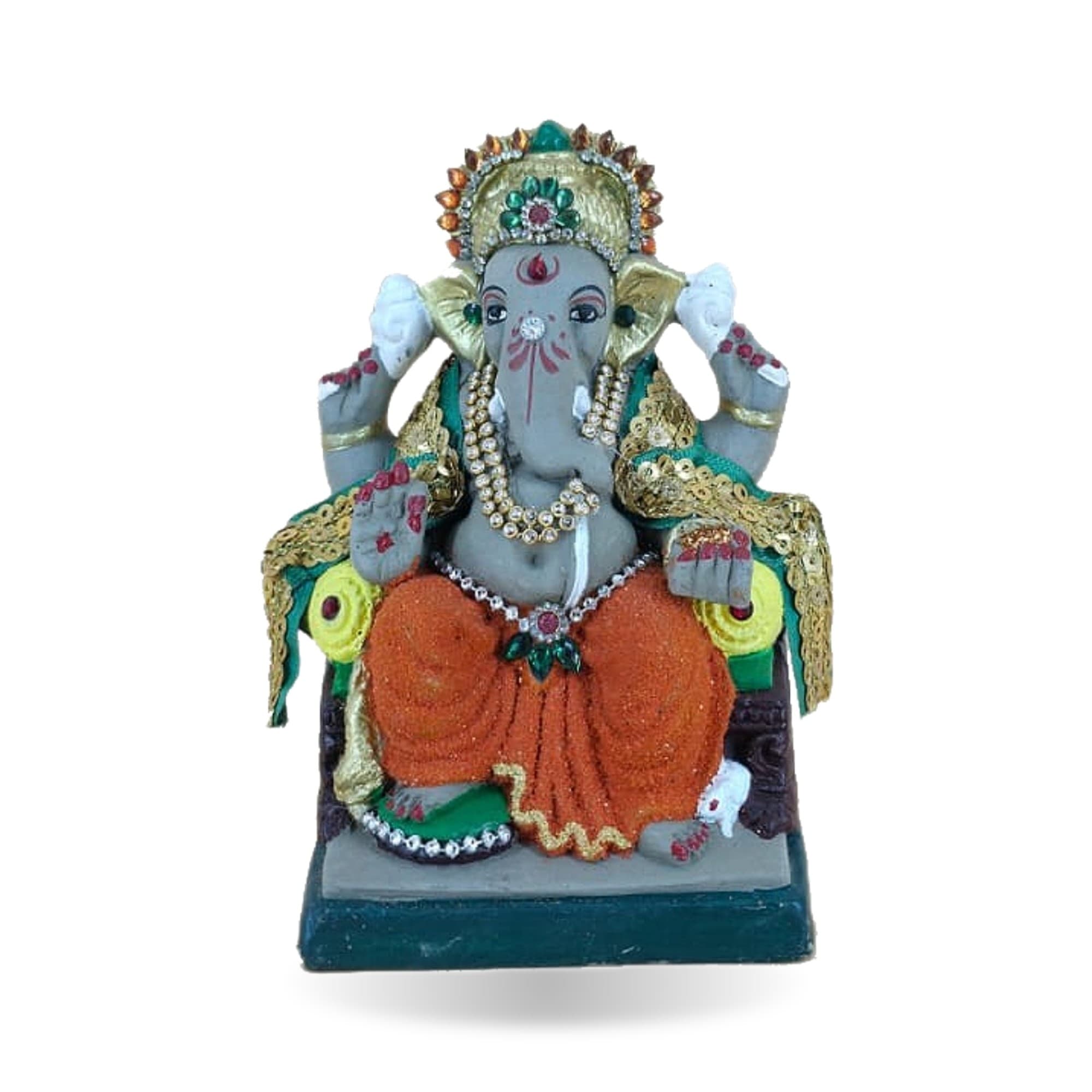 Eco-Friendly Handmade Clay Ganesh Idol — 6″ Decorated