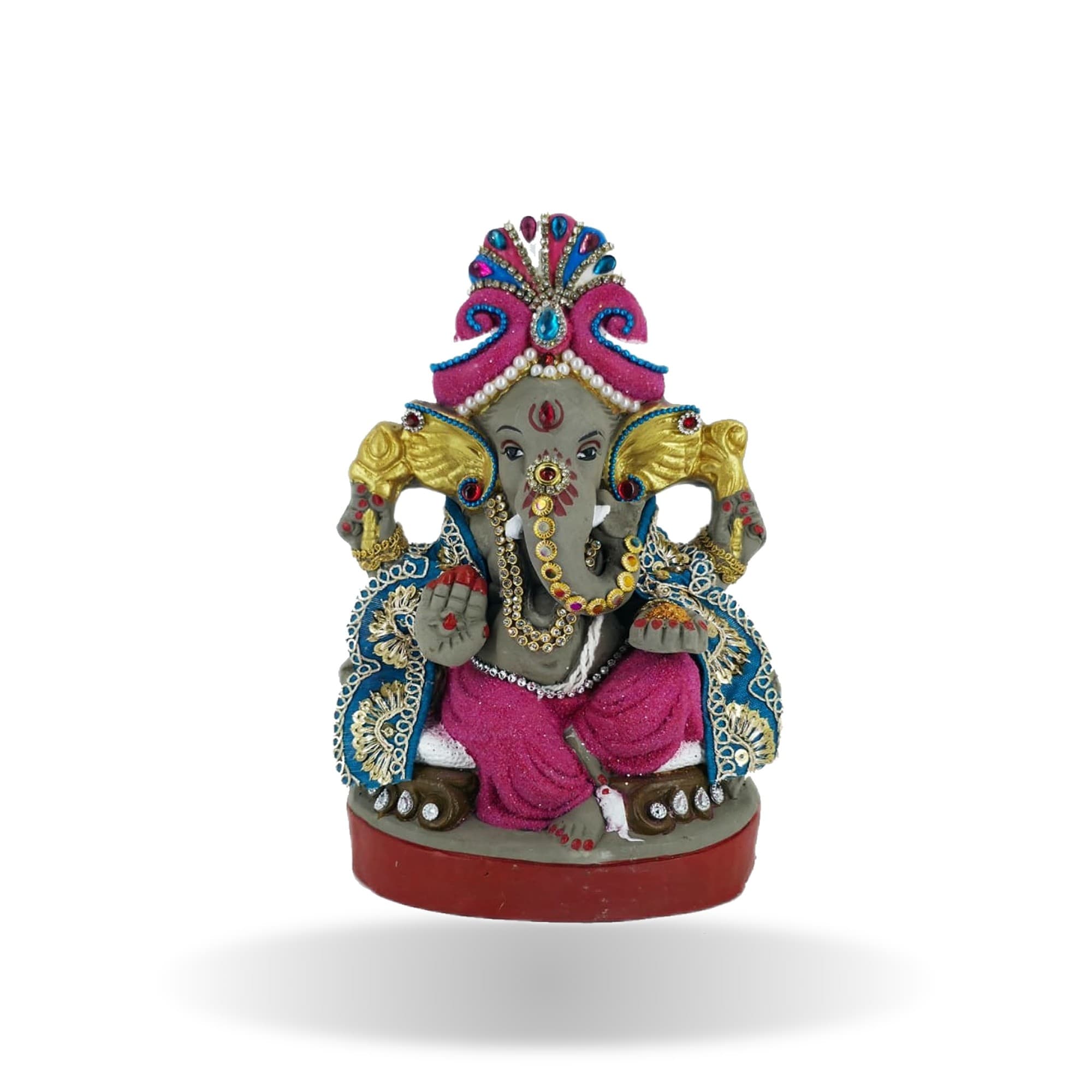 Eco-Friendly Handmade Clay Ganesh Idol — 8″ Decorated