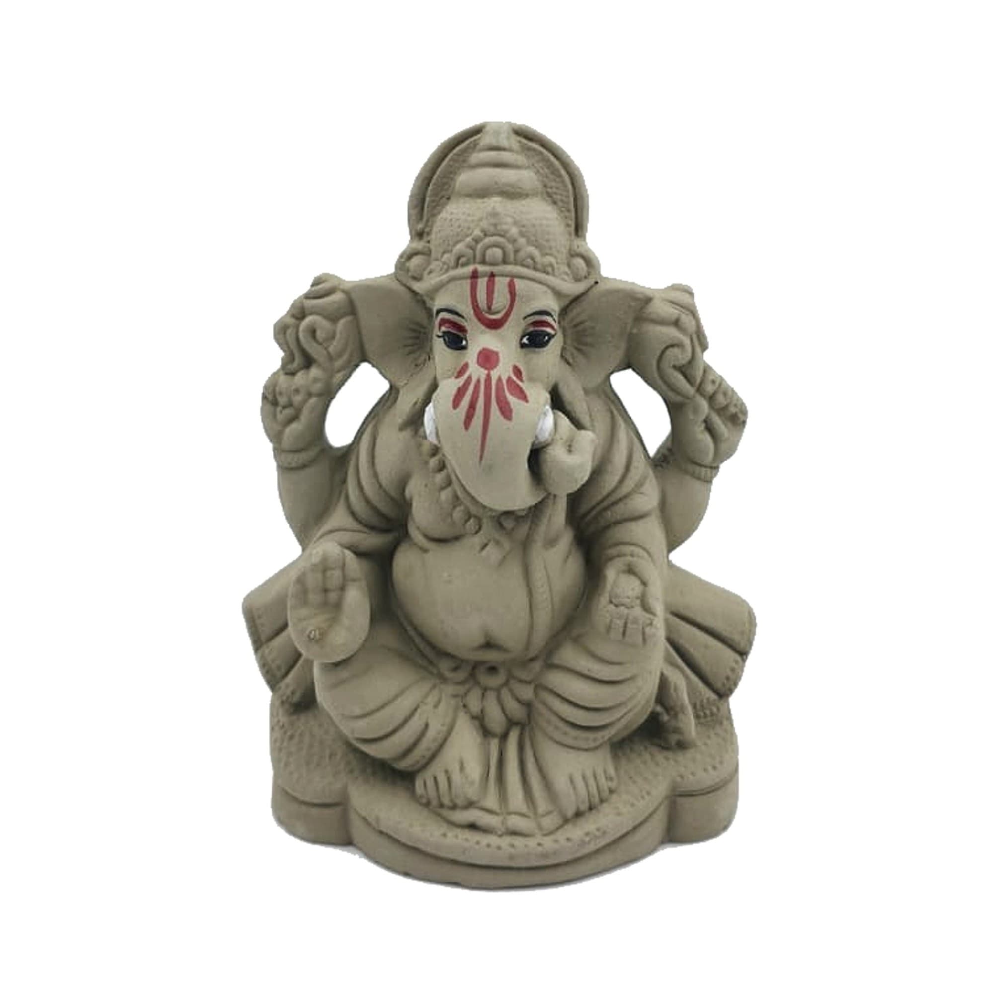 Eco-Friendly Handmade Clay Ganesh Idol — 4″ Plain