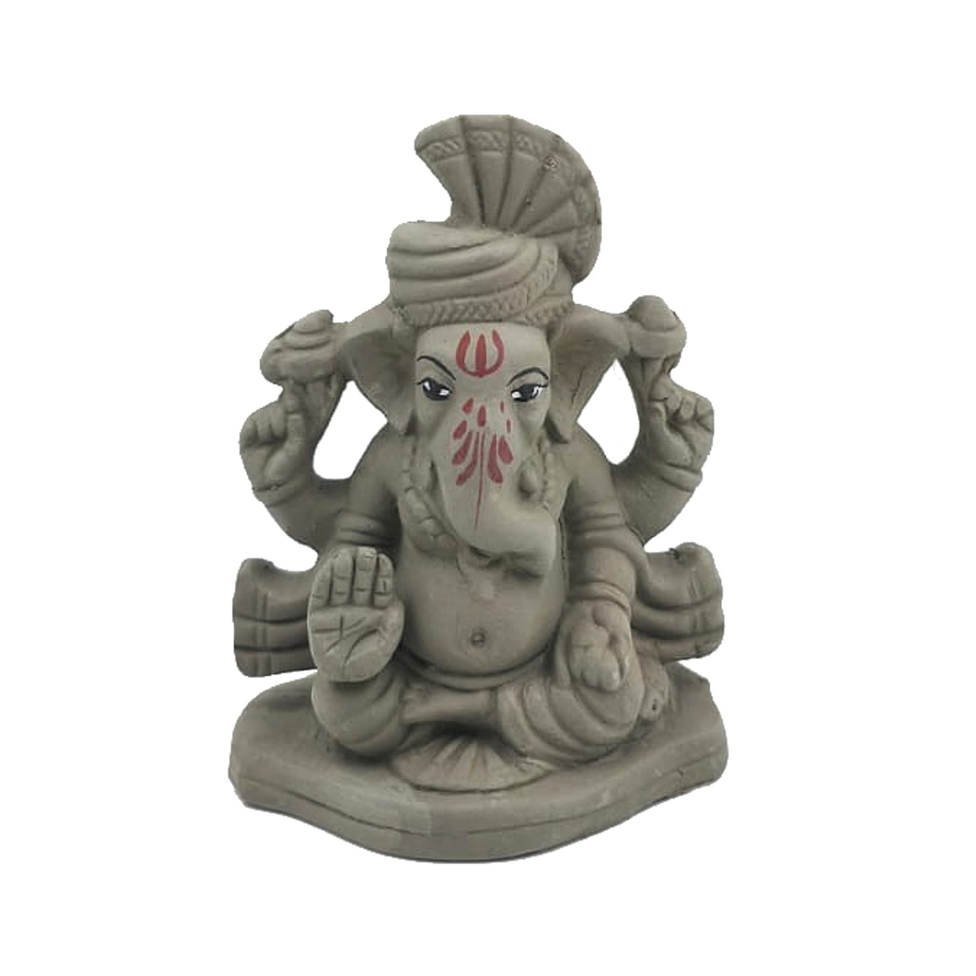 Eco-Friendly Handmade Clay Ganesh Idol — 4″ Plain