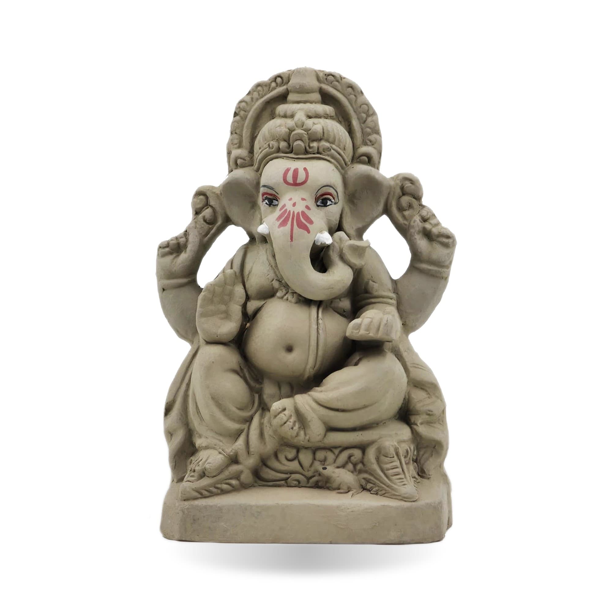 Eco-Friendly Handmade Clay Ganesh Idol — 6″ Plain