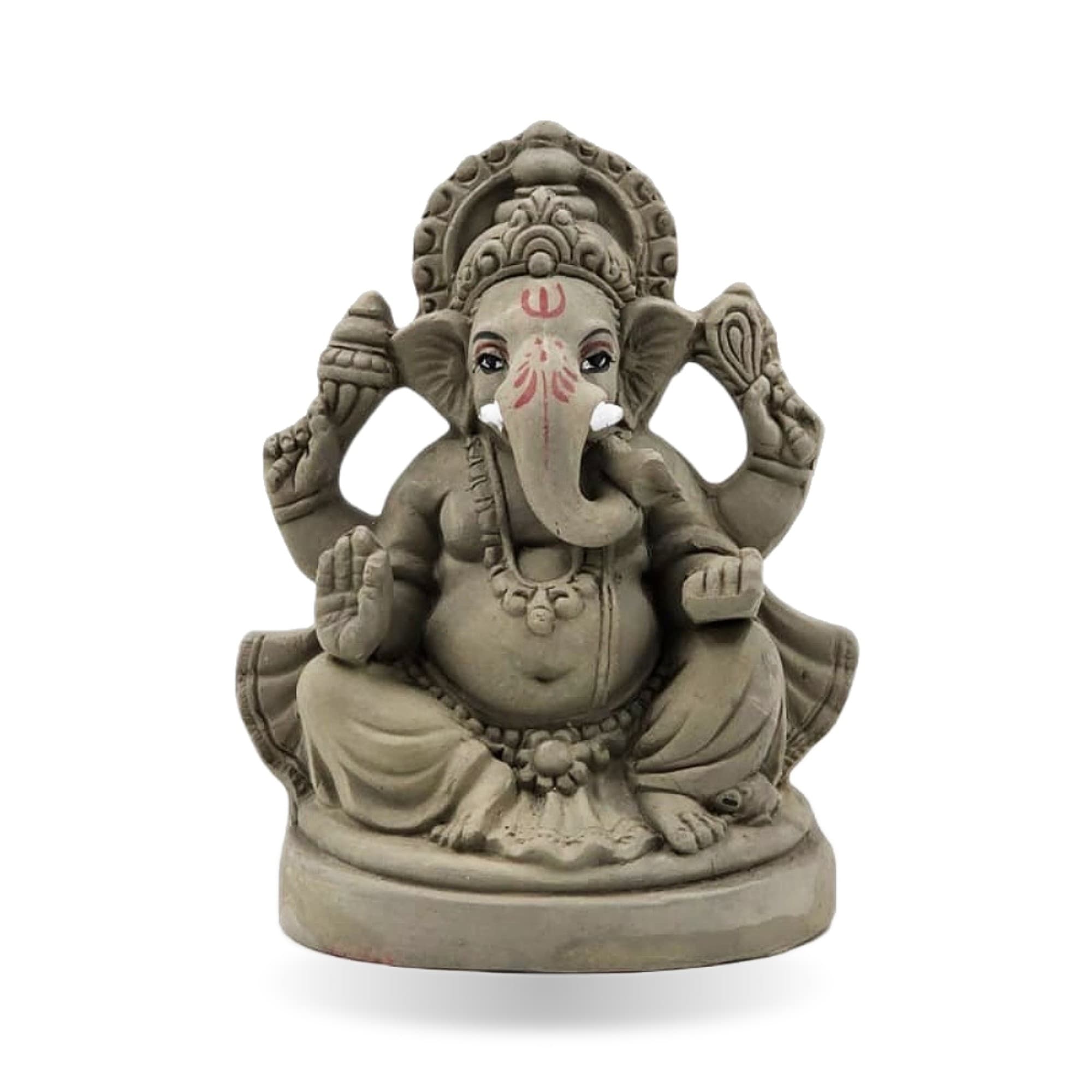 Eco-Friendly Handmade Clay Ganesh Idol — 6″ Plain