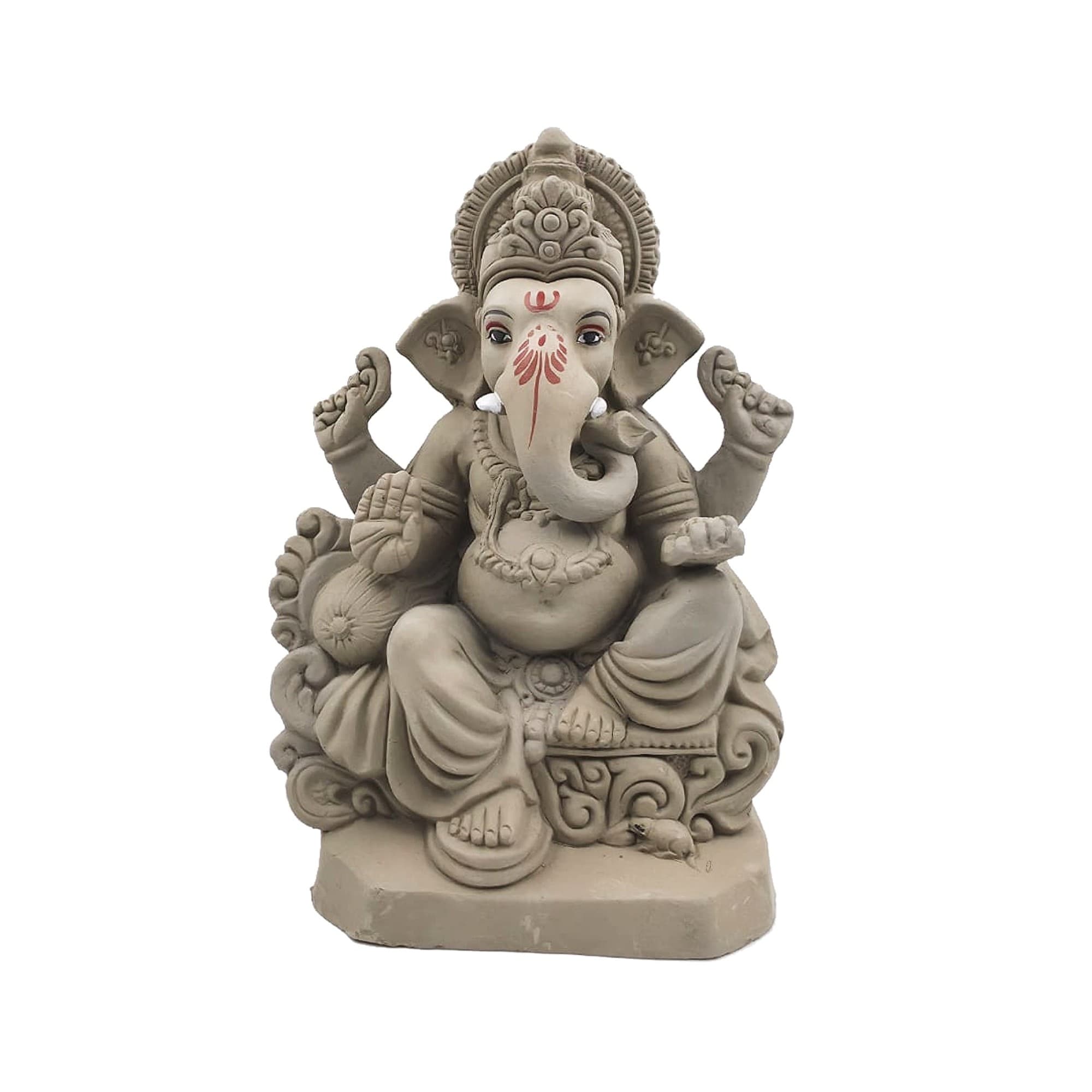 Eco-Friendly Handmade Clay Ganesh Idol — 10″ Plain