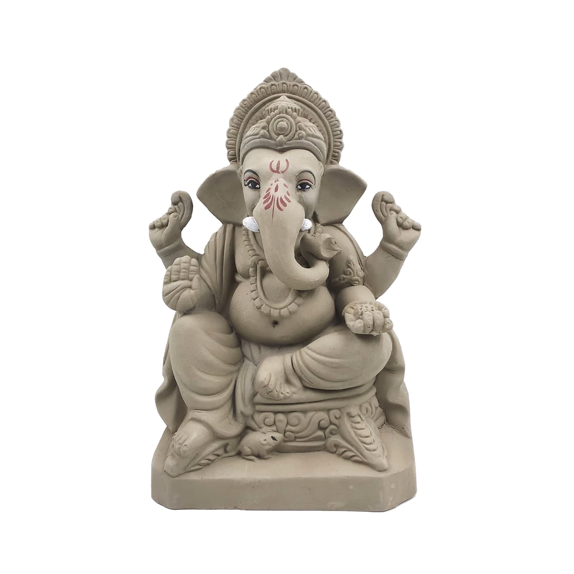 Eco-Friendly Handmade Clay Ganesh Idol — 10″ Plain