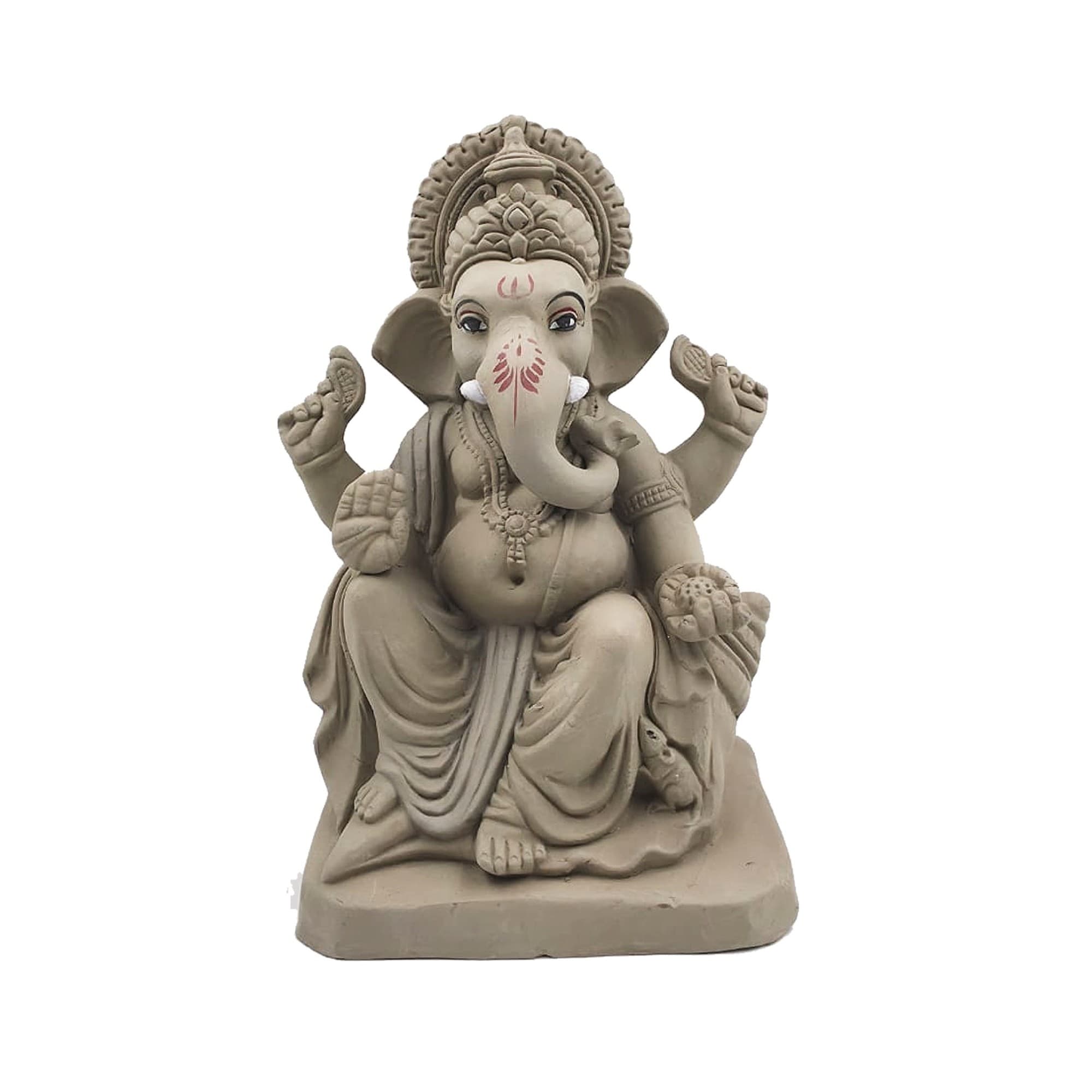 Eco-Friendly Handmade Clay Ganesh Idol — 10″ Plain