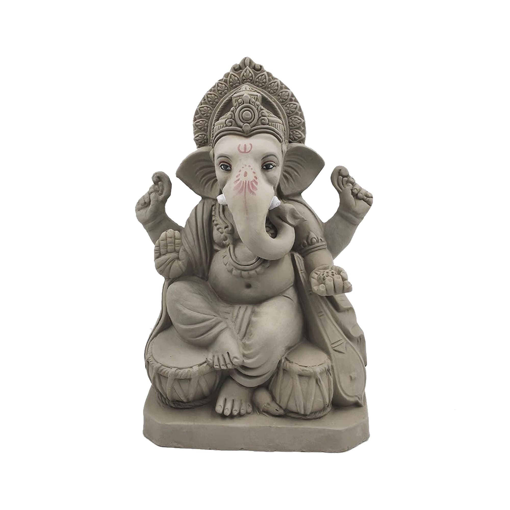 Eco-Friendly Handmade Clay Ganesh Idol — 10″ Plain
