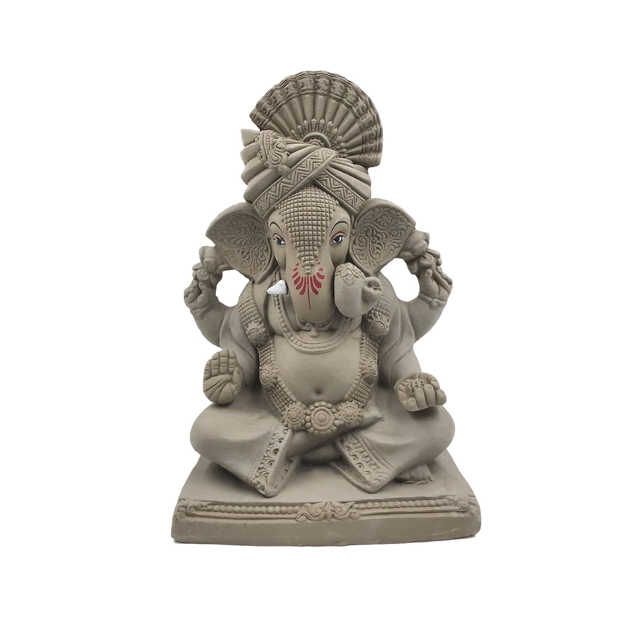 Eco-Friendly Handmade Clay Ganesh Idol — 11″ Plain
