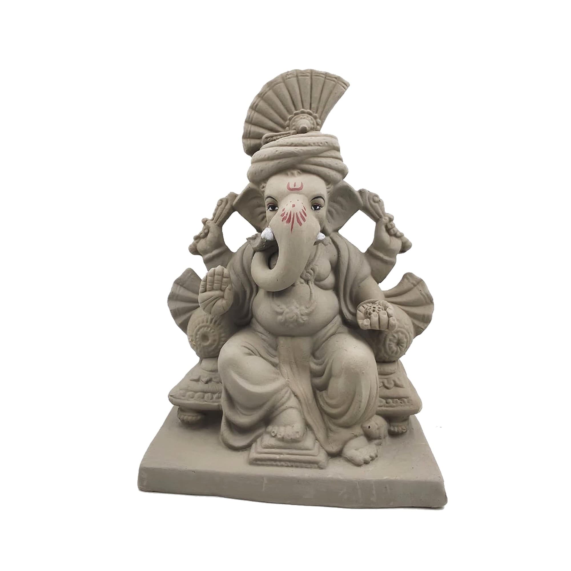 Eco-Friendly Handmade Clay Ganesh Idol — 11″ Plain