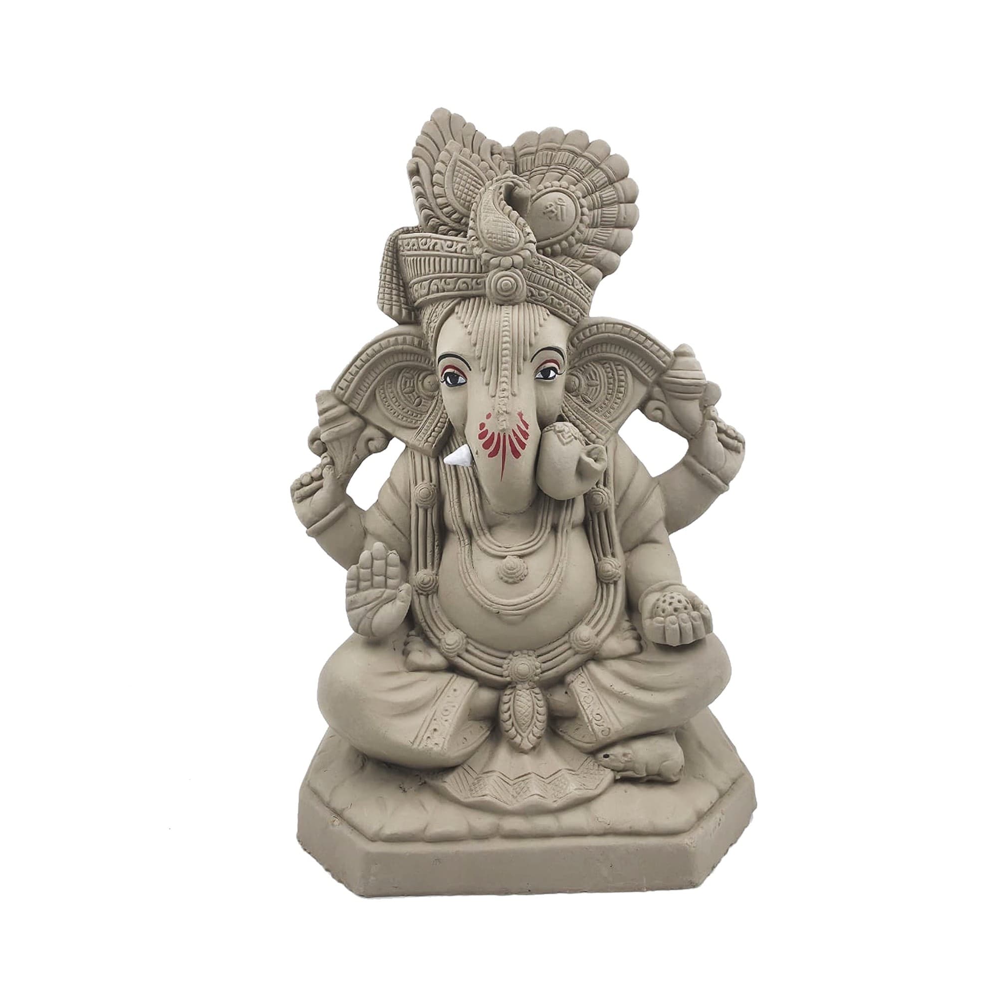 Eco-Friendly Handmade Clay Ganesh Idol — 12″ Plain