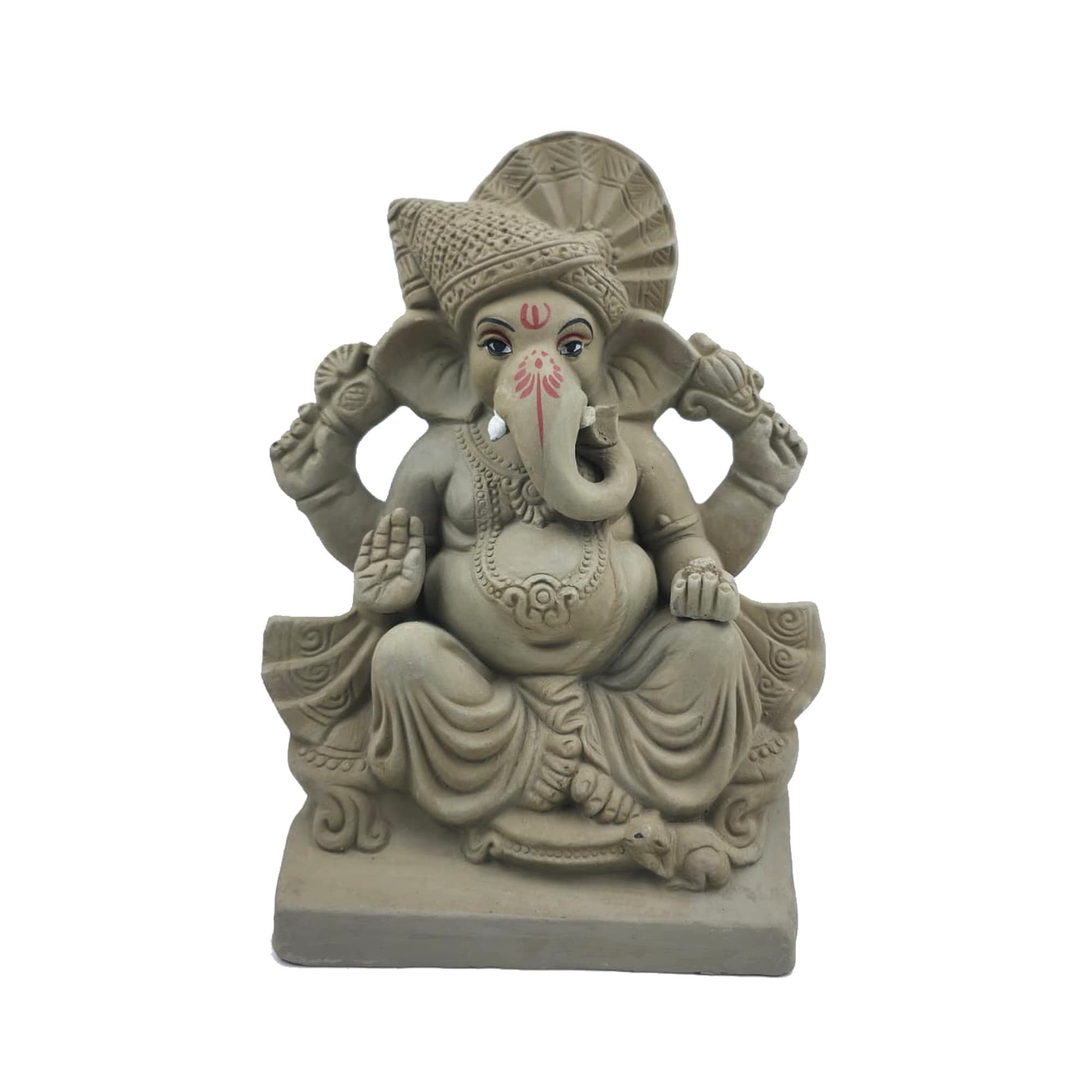 Eco-Friendly Handmade Clay Ganesh Idol — 12″ Plain
