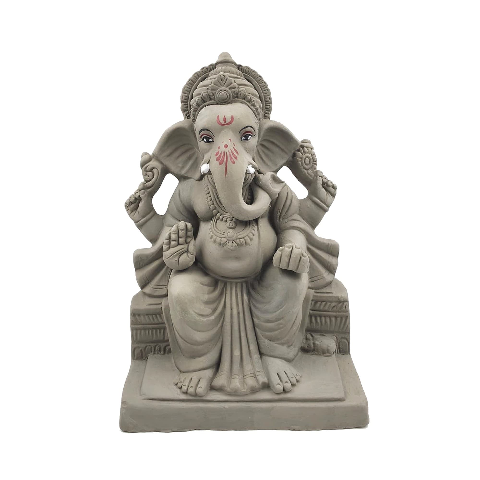 Eco-Friendly Handmade Clay Ganesh Idol — 12″ Plain