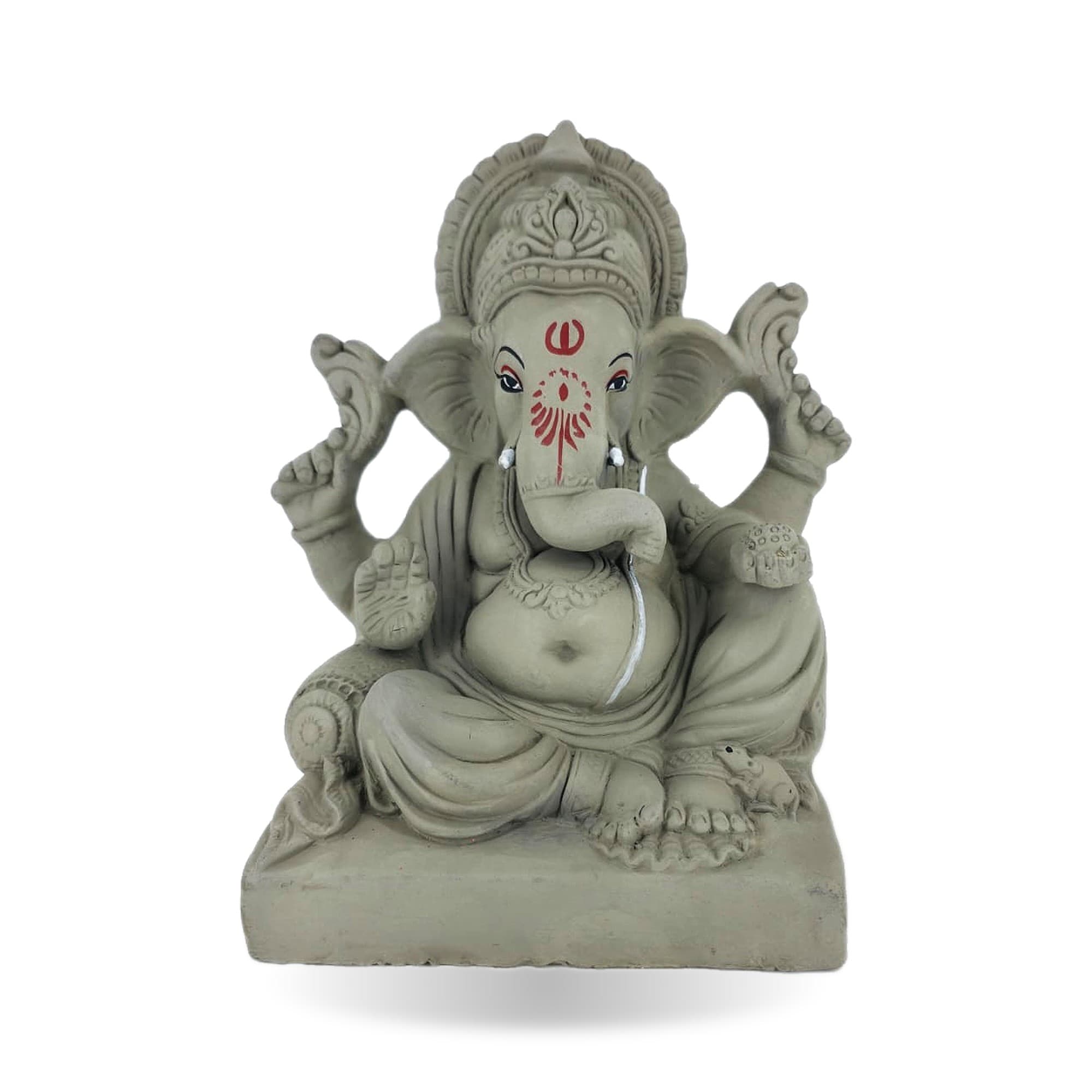 Eco-Friendly Handmade Clay Ganesh Idol — 13″ Plain