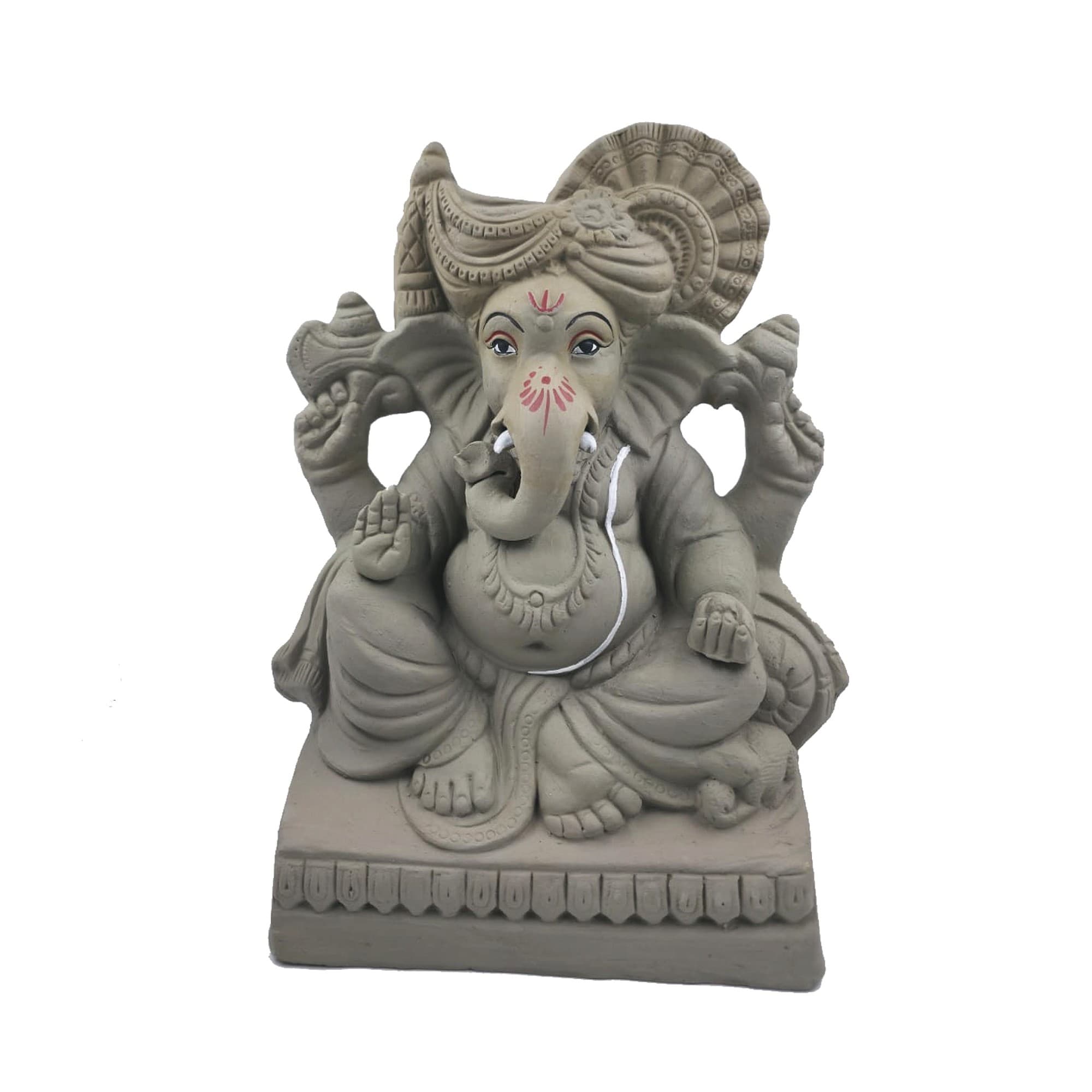 Eco-Friendly Handmade Clay Ganesh Idol — 14″ Plain