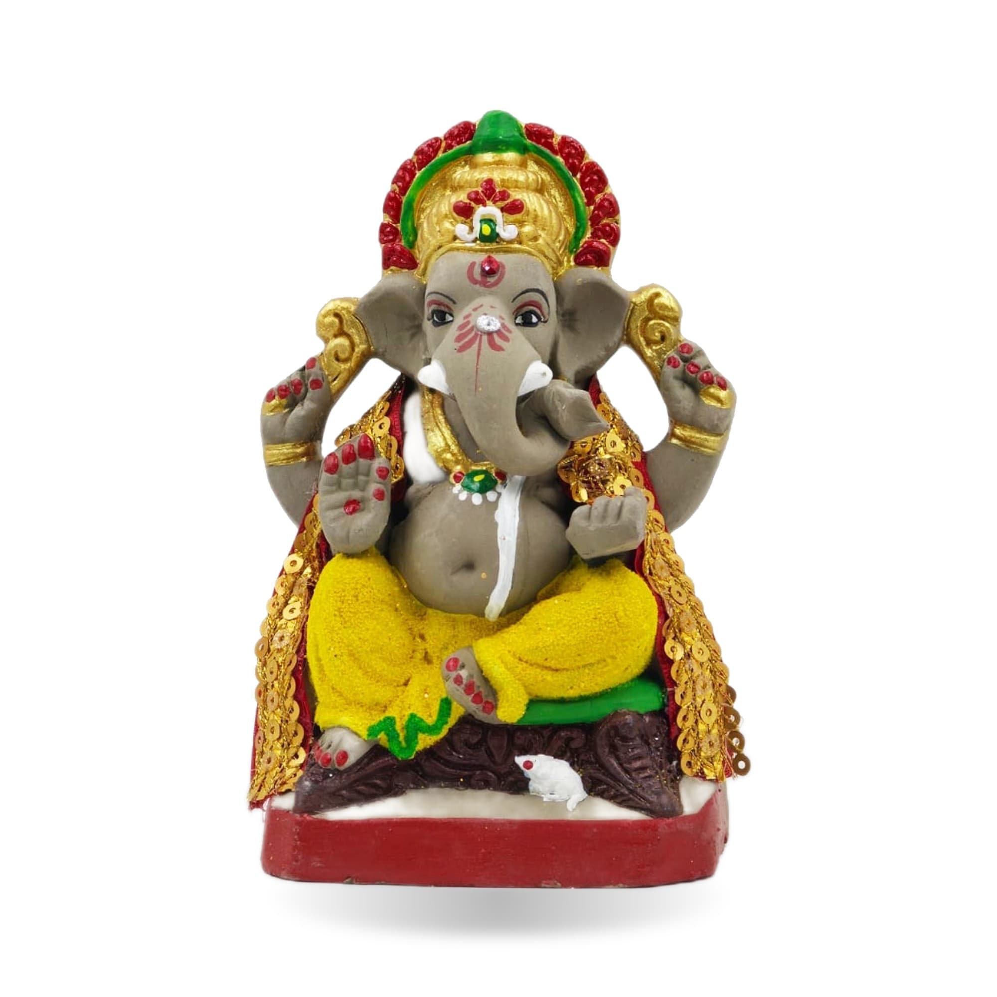 Eco-Friendly Handmade Clay Ganesh Idol — 6″ Painted