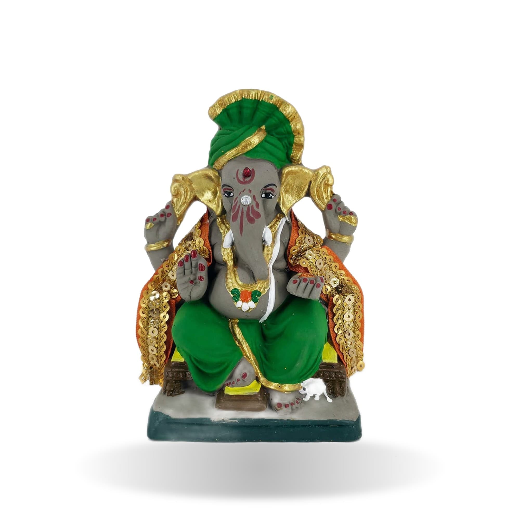 Eco-Friendly Handmade Clay Ganesh Idol — 6″ Painted