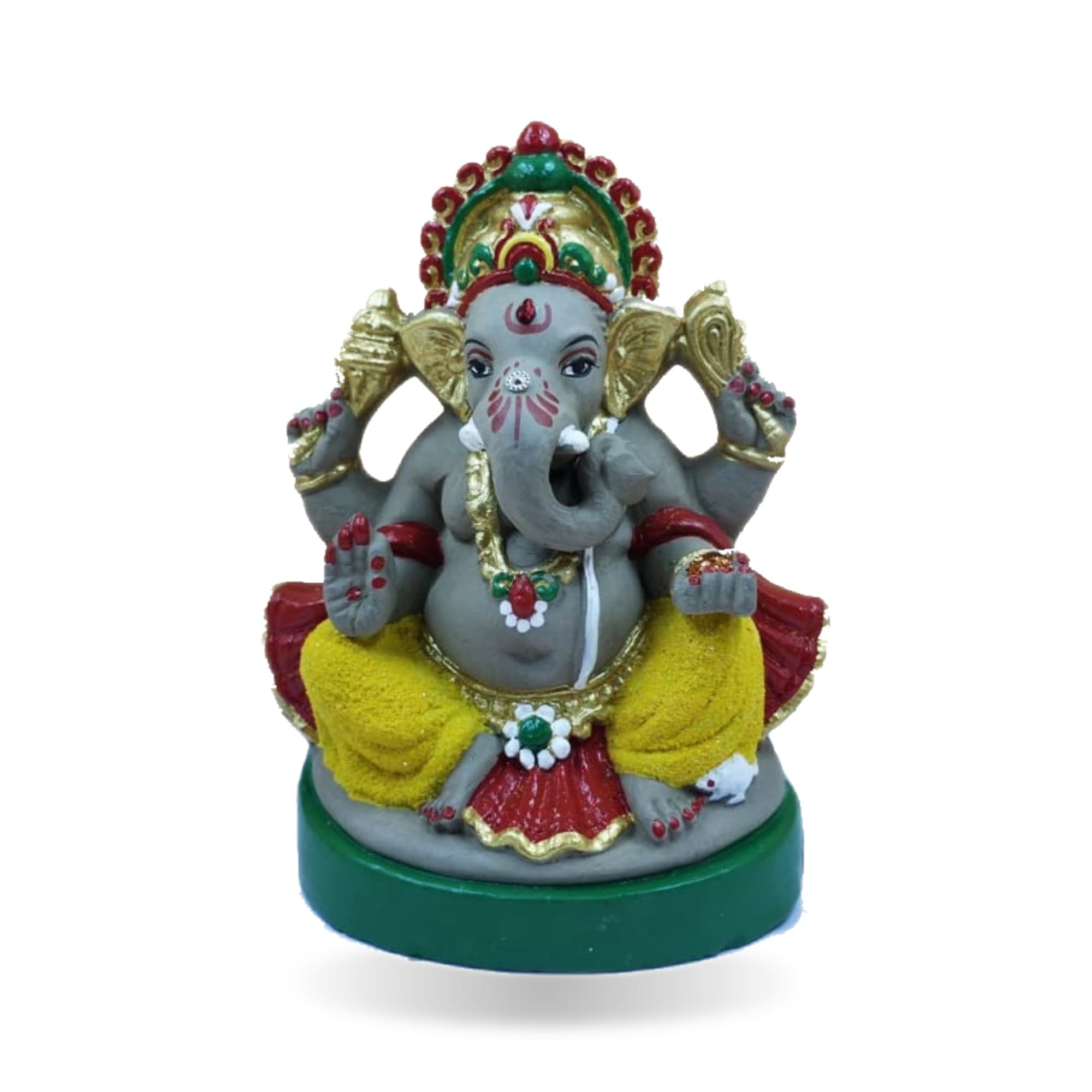 Eco-Friendly Handmade Clay Ganesh Idol — 6″ Painted
