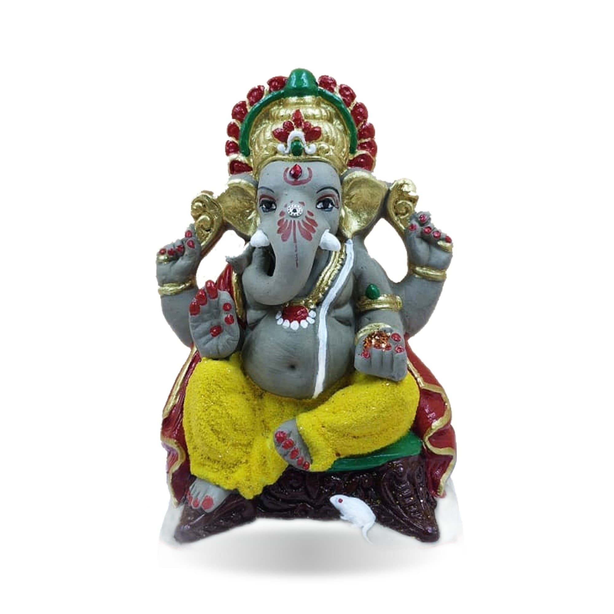 Eco-Friendly Handmade Clay Ganesh Idol — 6″ Painted