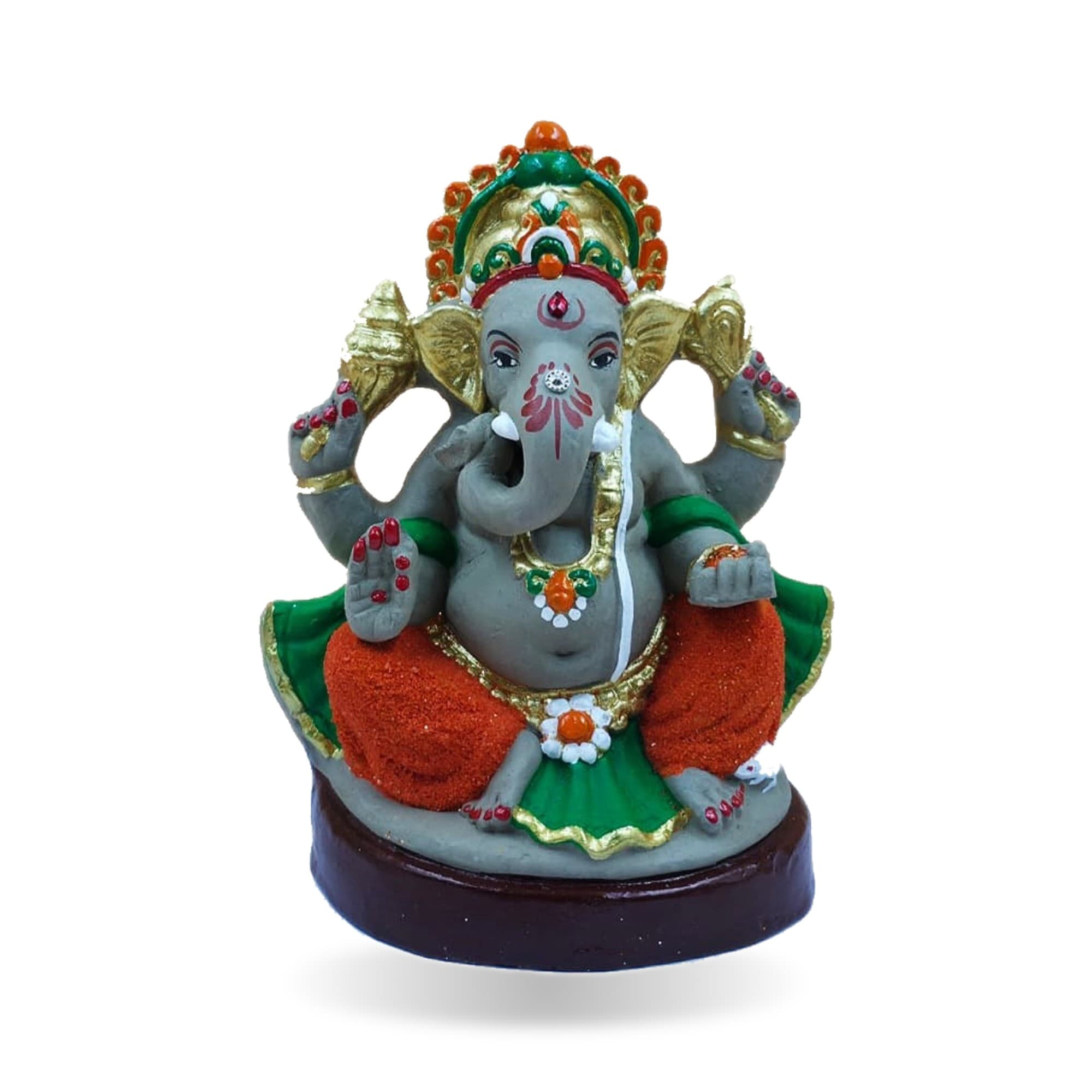 Eco-Friendly Handmade Clay Ganesh Idol — 6″ Painted