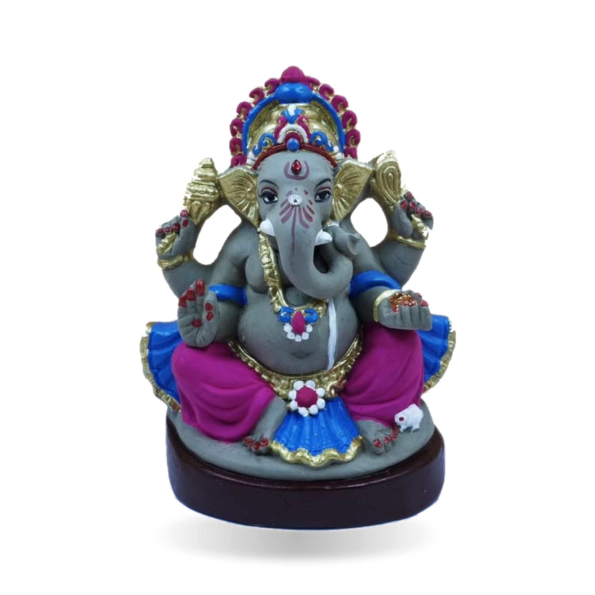 Eco-Friendly Handmade Clay Ganesh Idol — 6″ Painted