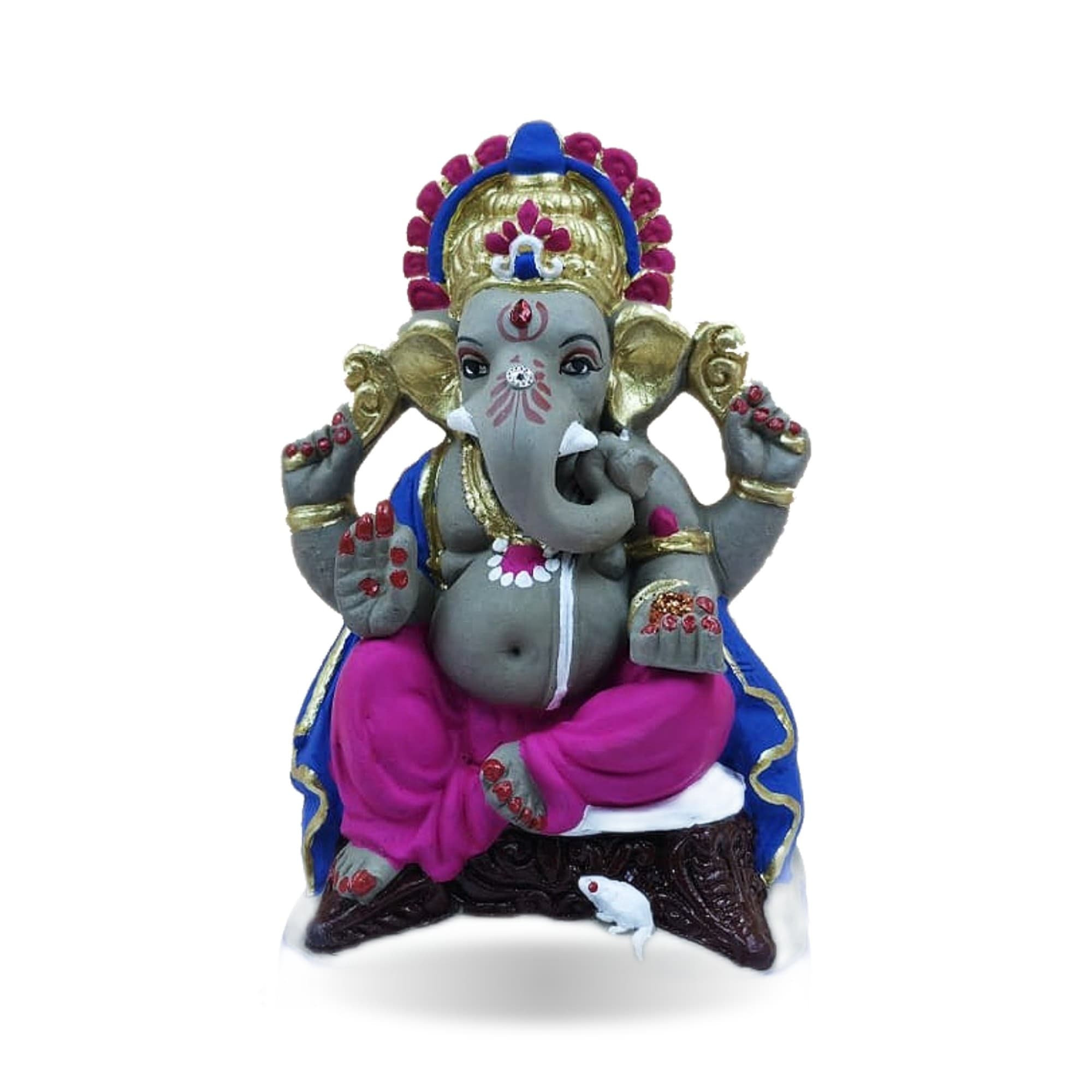 Eco-Friendly Handmade Clay Ganesh Idol — 6″ Painted