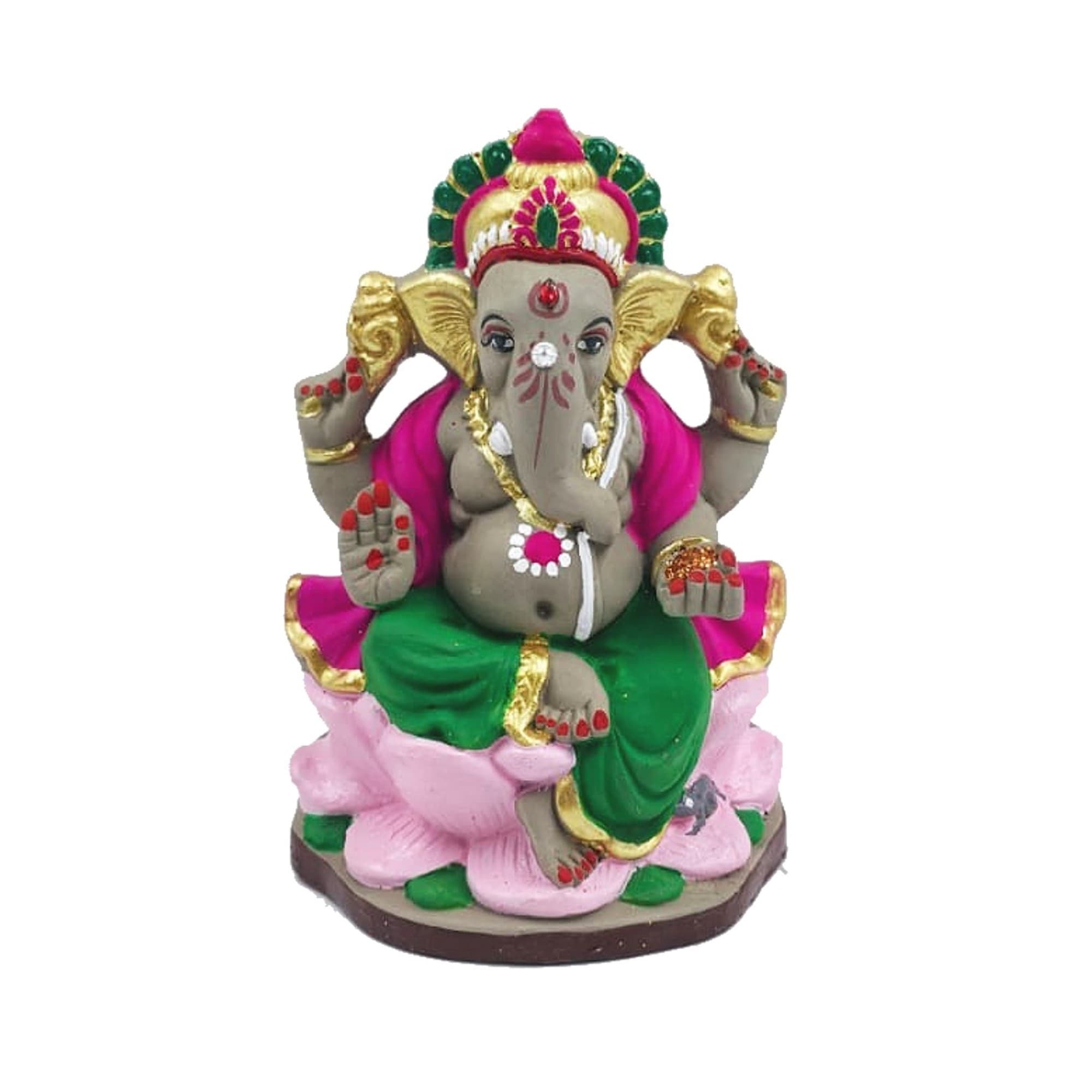 Eco-Friendly Handmade Clay Ganesh Idol — 6″ Painted