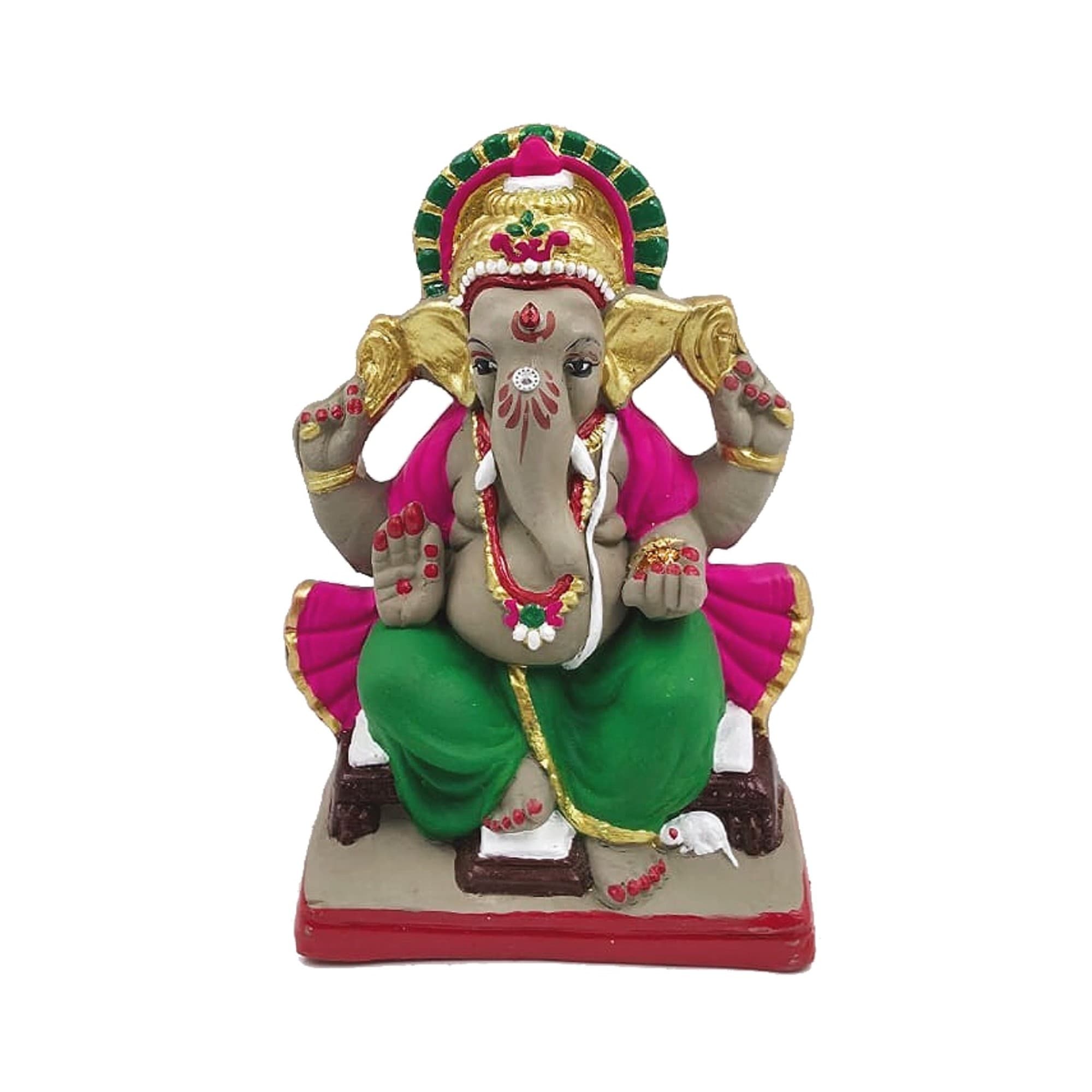 Eco-Friendly Handmade Clay Ganesh Idol — 6″ Painted