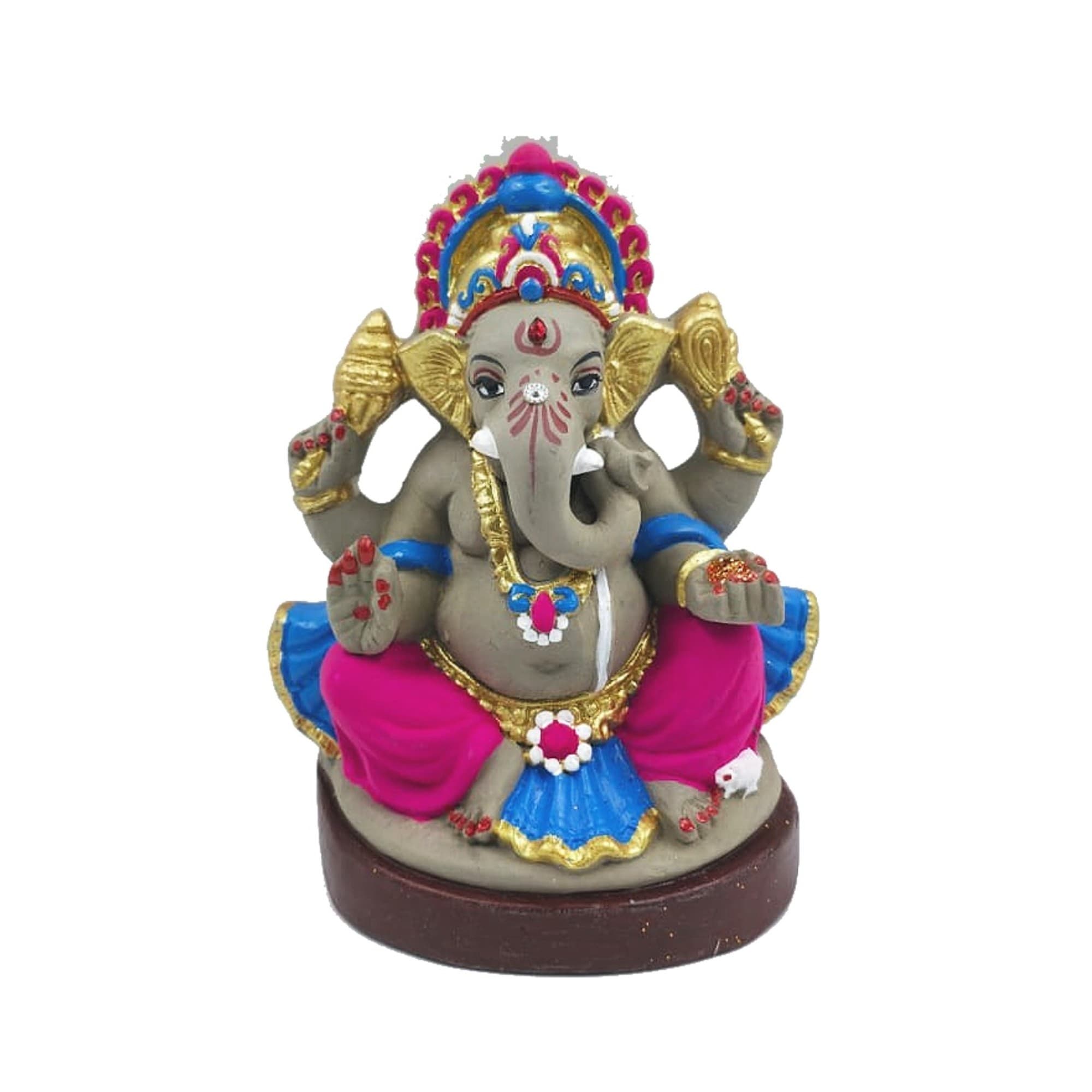 Eco-Friendly Handmade Clay Ganesh Idol — 6″ Painted