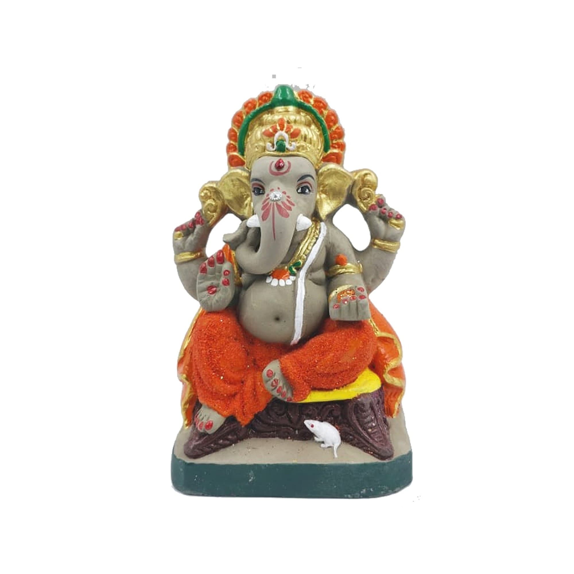 Eco-Friendly Handmade Clay Ganesh Idol — 6″ Painted