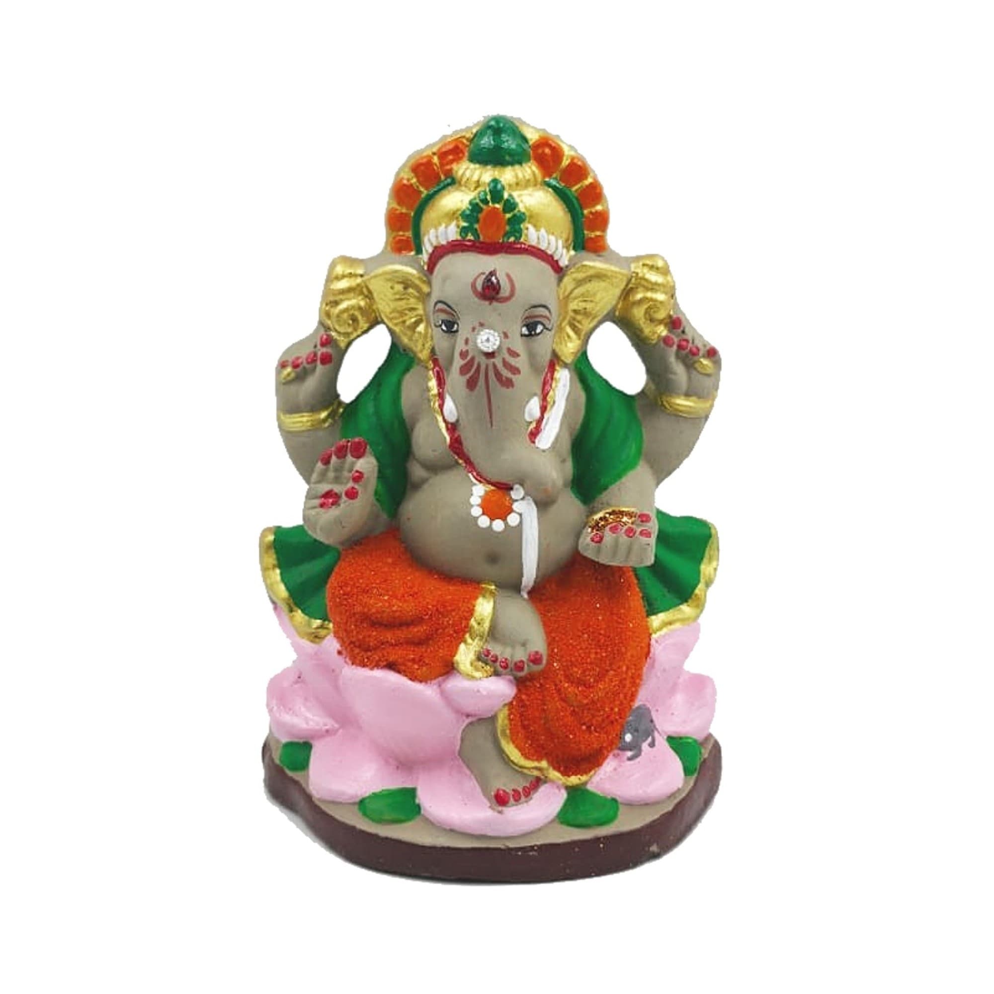 Eco-Friendly Handmade Clay Ganesh Idol — 6″ Painted