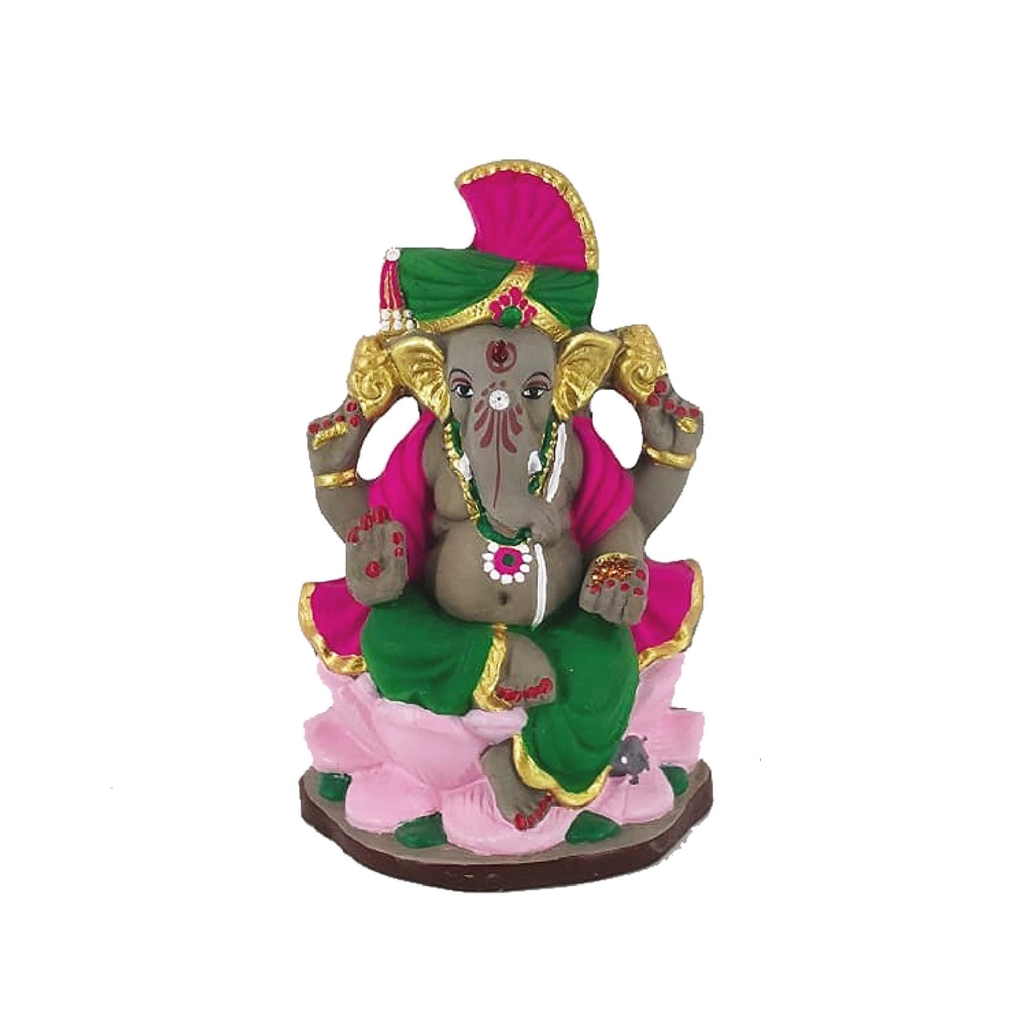 Eco-Friendly Handmade Clay Ganesh Idol — 6″ Painted