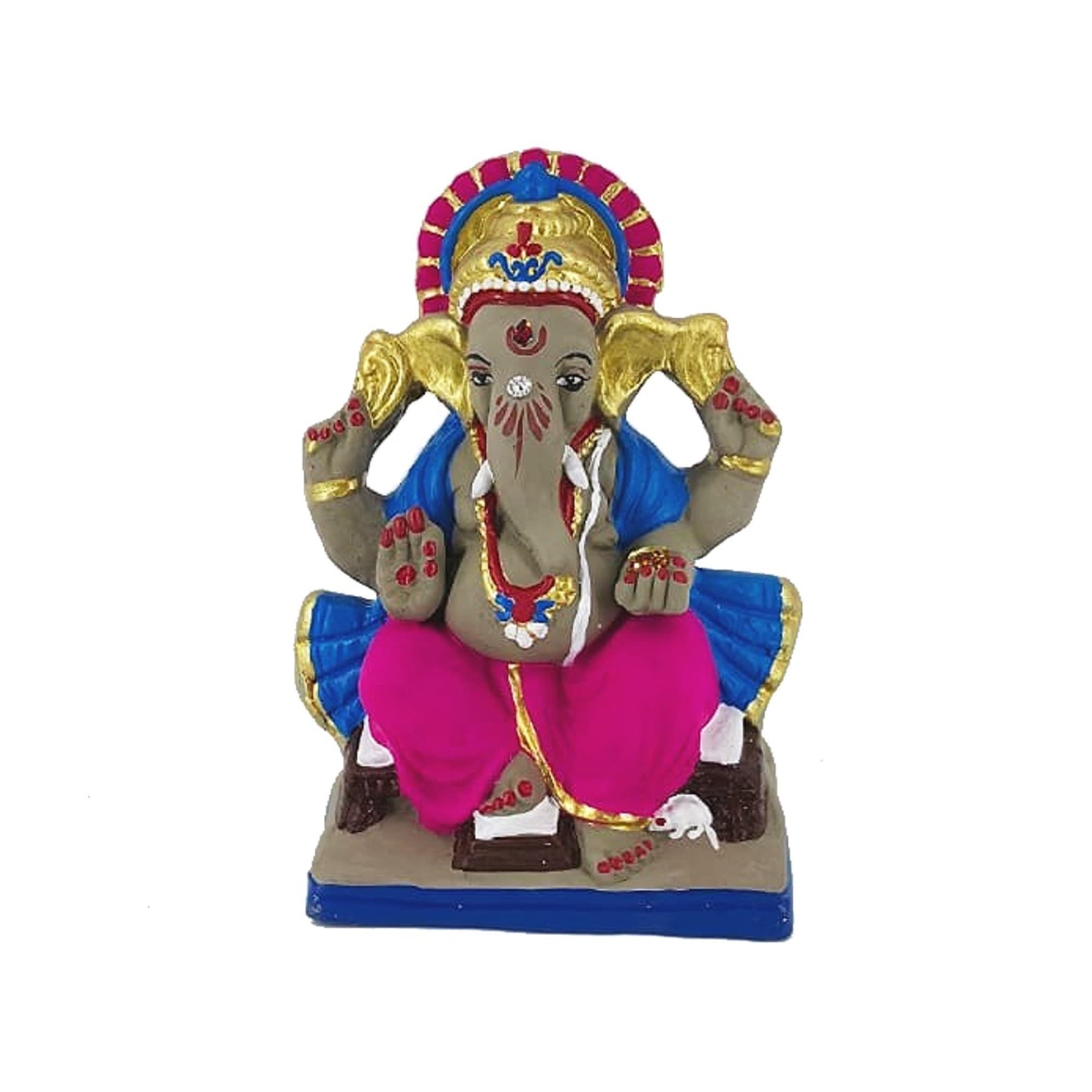 Eco-Friendly Handmade Clay Ganesh Idol — 6″ Painted