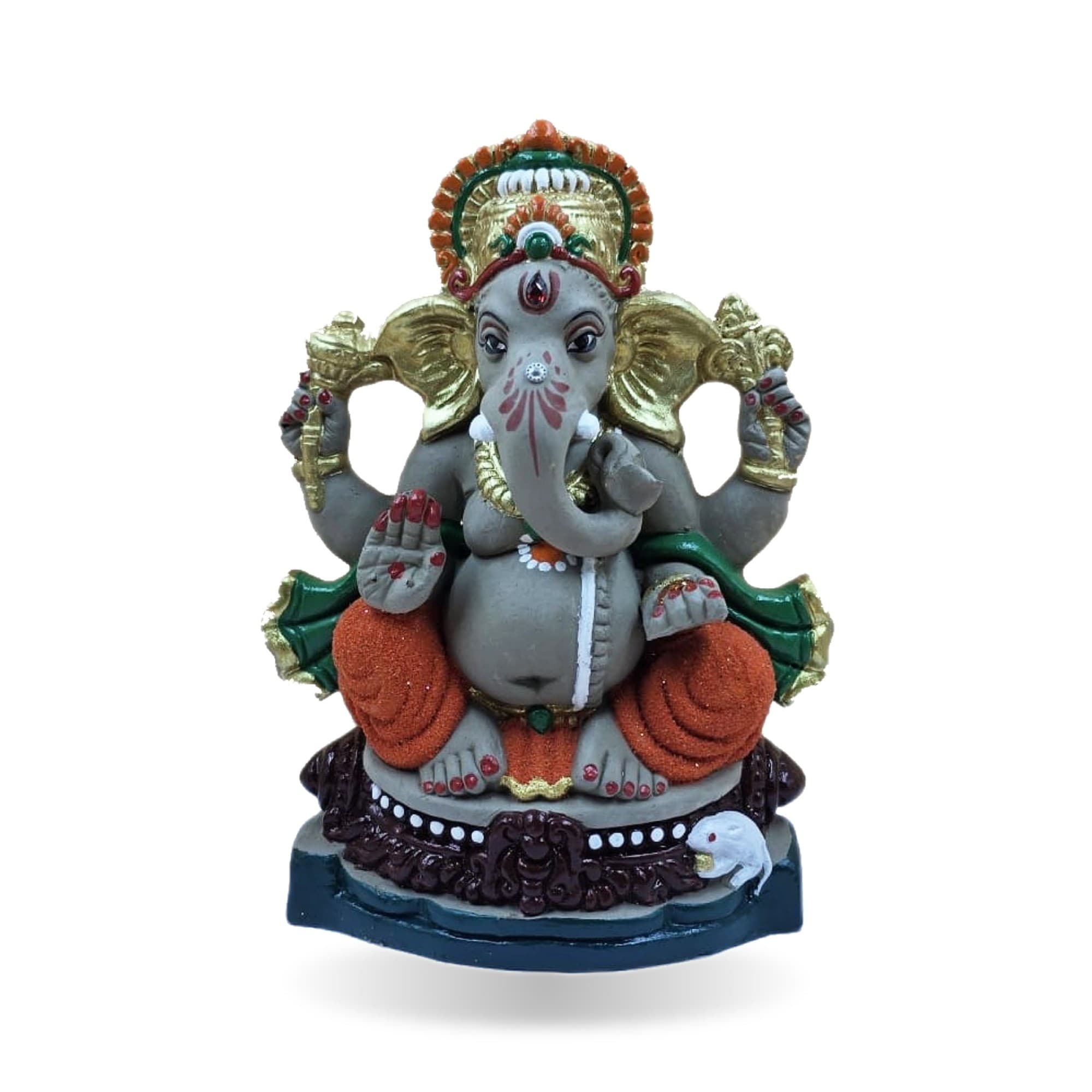 Eco-Friendly Handmade Clay Ganesh Idol — 8″ Painted