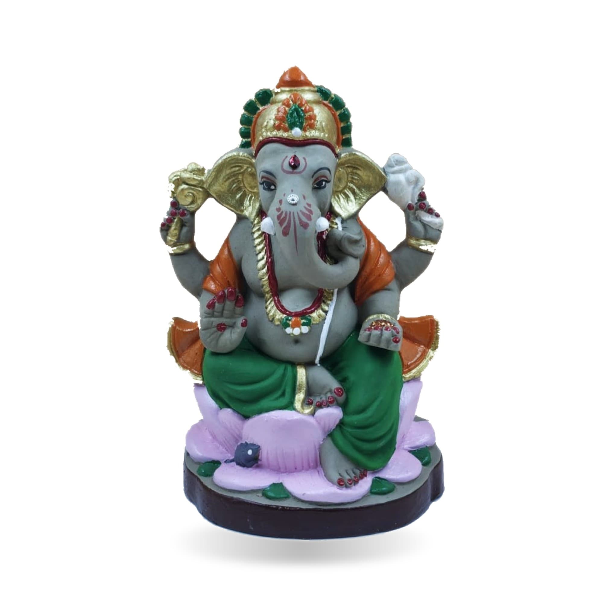 Eco-Friendly Handmade Clay Ganesh Idol — 8″ Painted