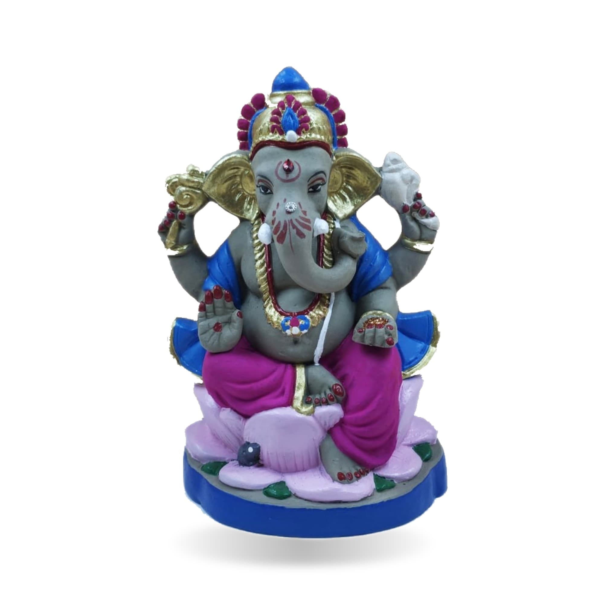 Eco-Friendly Handmade Clay Ganesh Idol — 8″ Painted