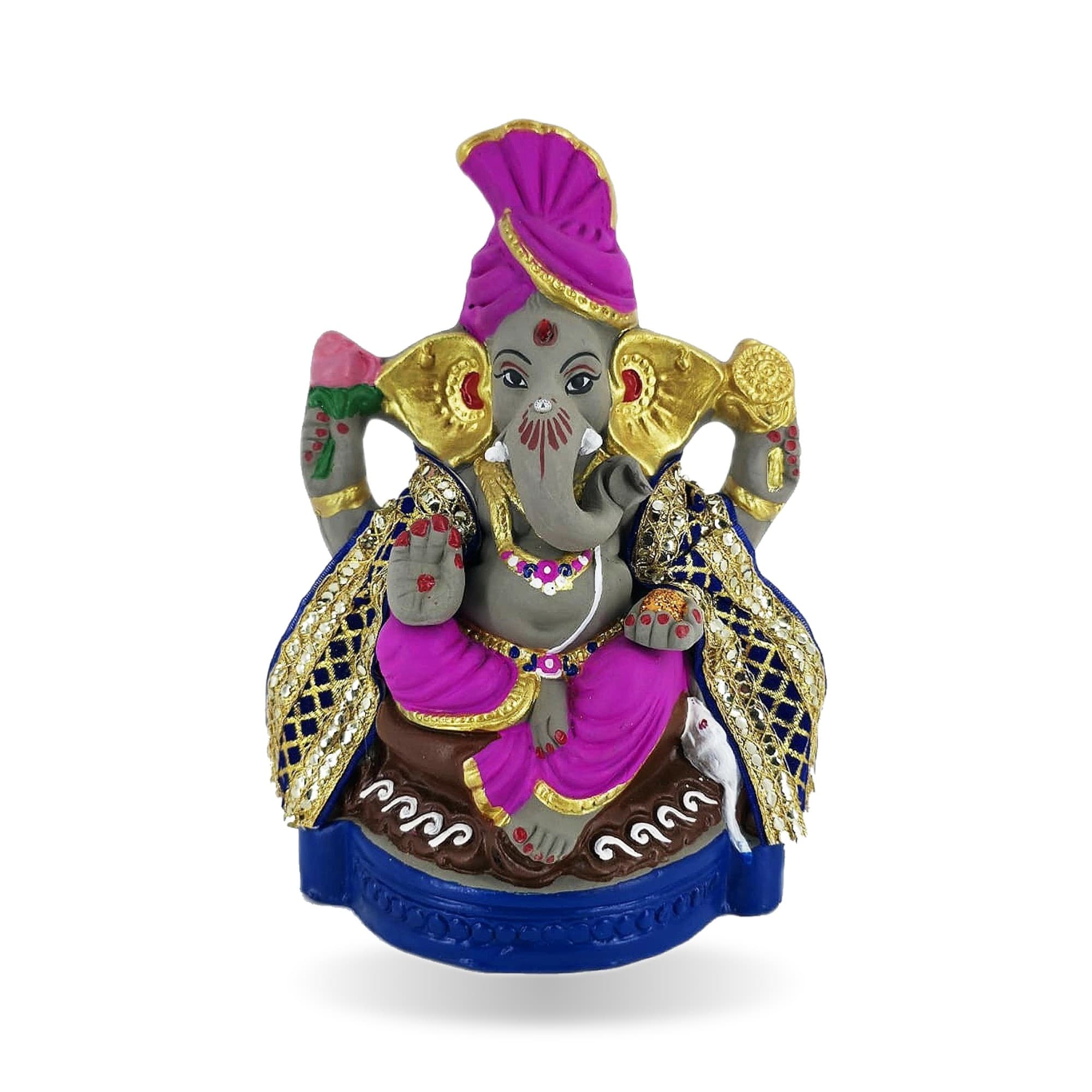 Eco-Friendly Handmade Clay Ganesh Idol — 9″ Painted