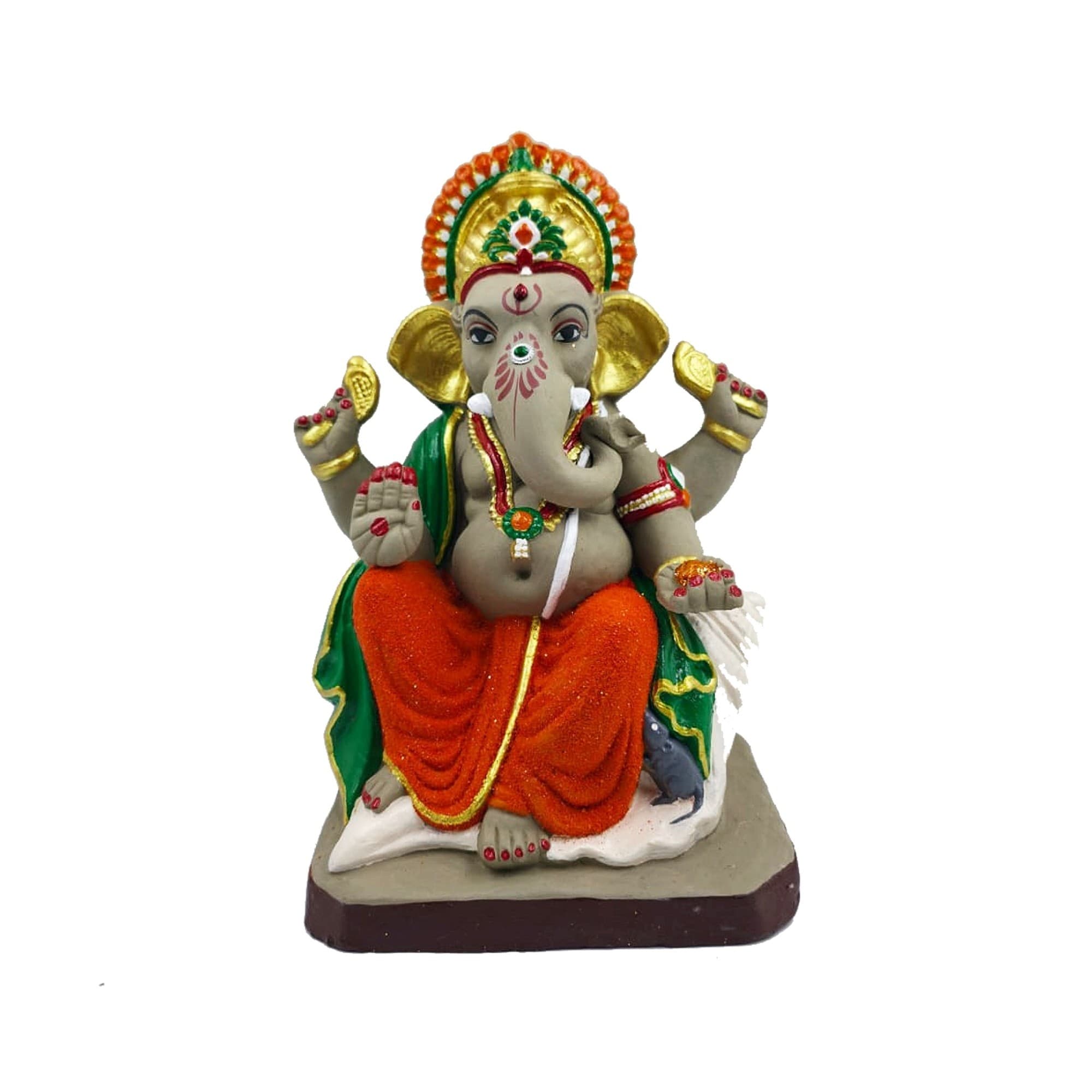 Eco-Friendly Handmade Clay Ganesh Idol — 10″ Painted