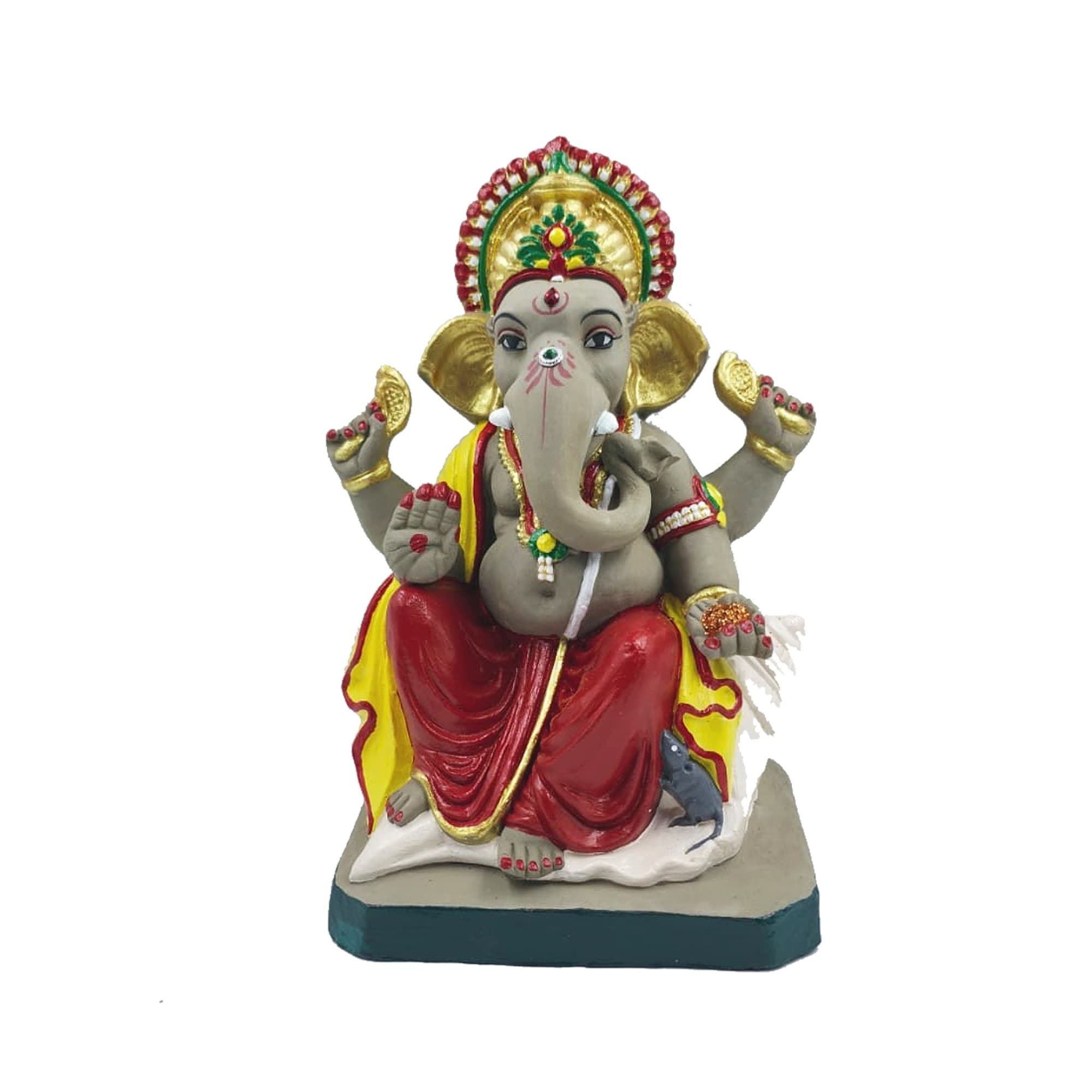 Eco-Friendly Handmade Clay Ganesh Idol — 10″ Painted