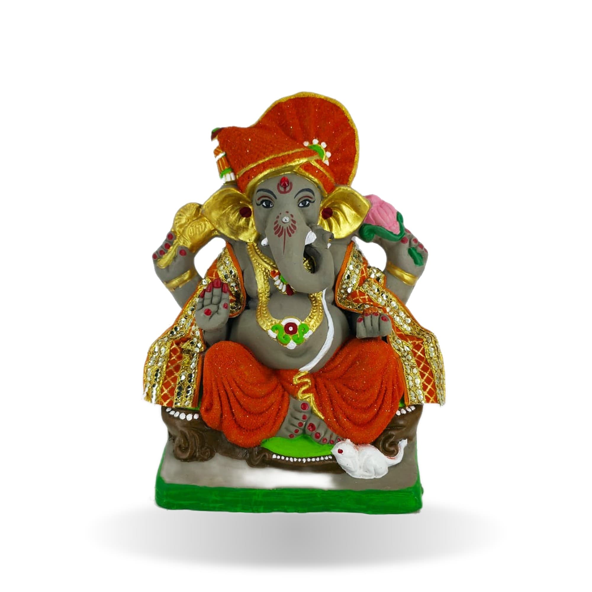 Eco-Friendly Handmade Clay Ganesh Idol — 12″ Painted